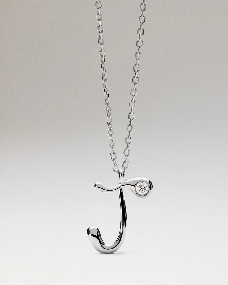 J initial silver pendant necklace