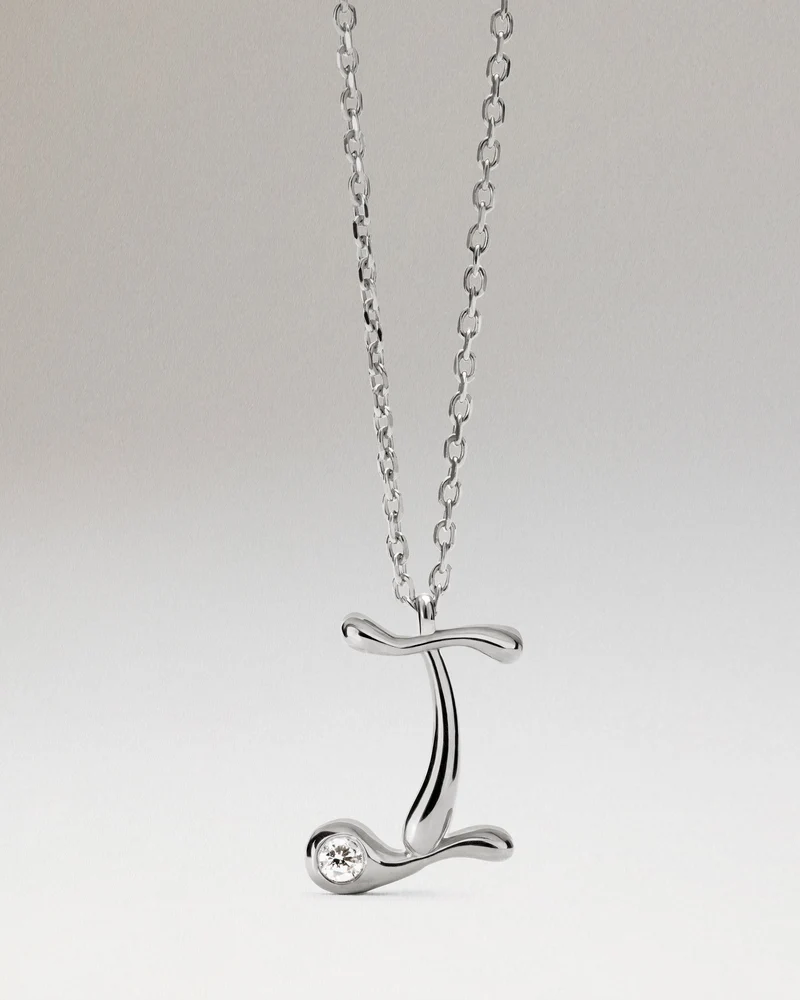 I initial silver pendant necklace