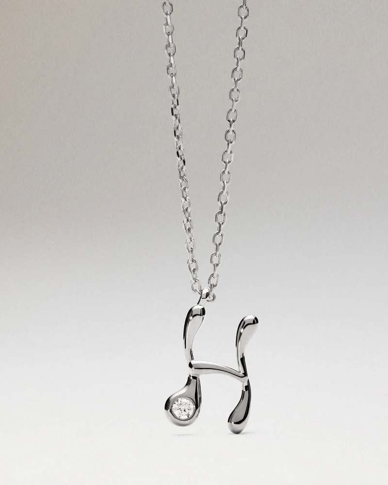 H initial silver pendant necklace