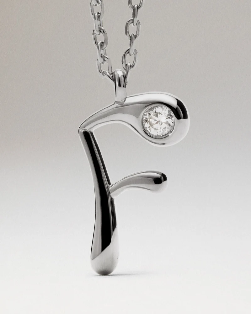 F initial silver pendant necklace