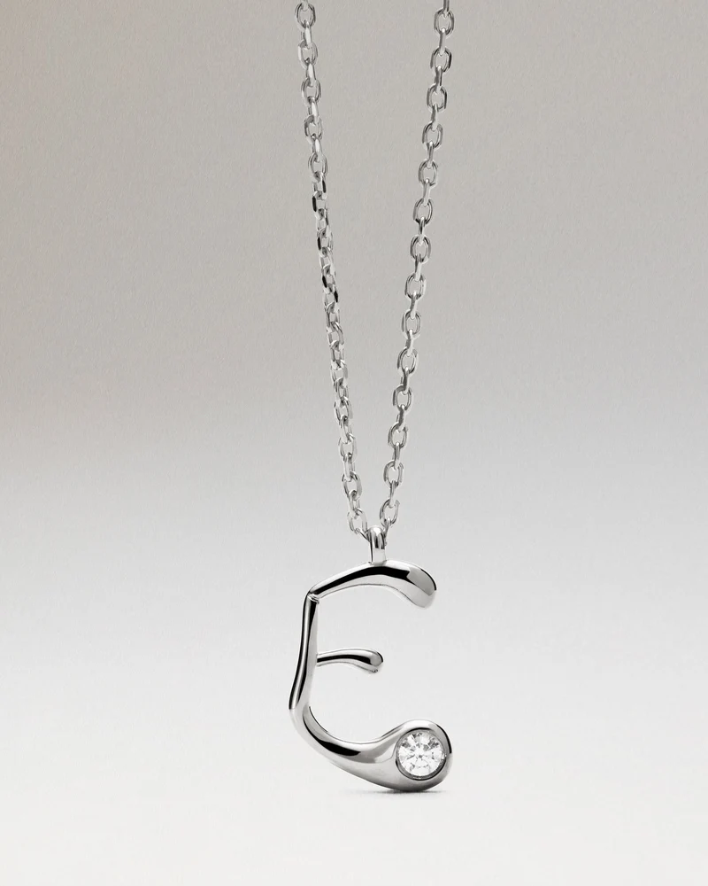 E initial silver pendant necklace
