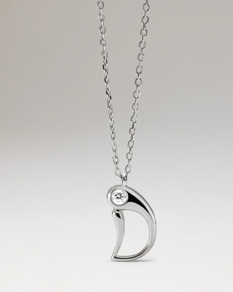 D initial silver pendant necklace