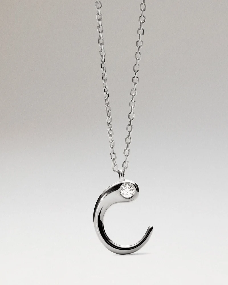 C initial silver pendant necklace
