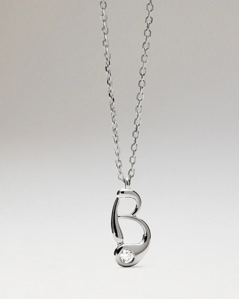 B initial silver pendant necklace