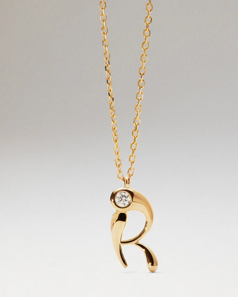R initial pendant necklace