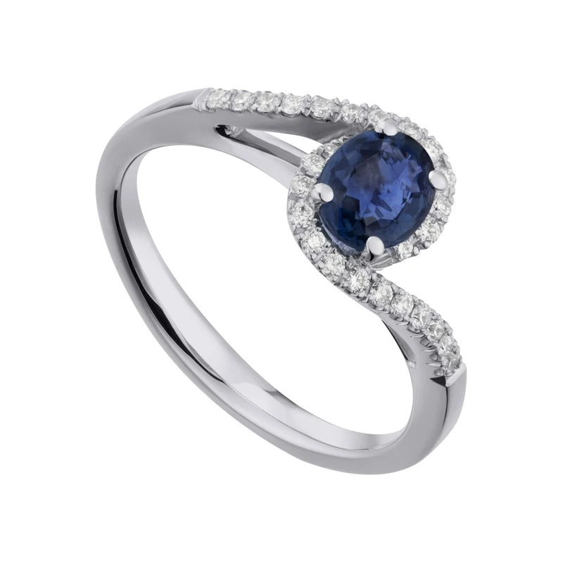 Golay anello diamanti con contorno e zaffiro blu ovale ACLC203DIZB-21034110061