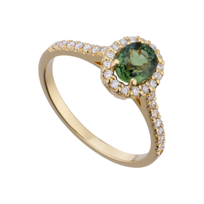 Golay anello diamanti con zaffiro green ovale 5x6 ACLC200DIZG-21284110056