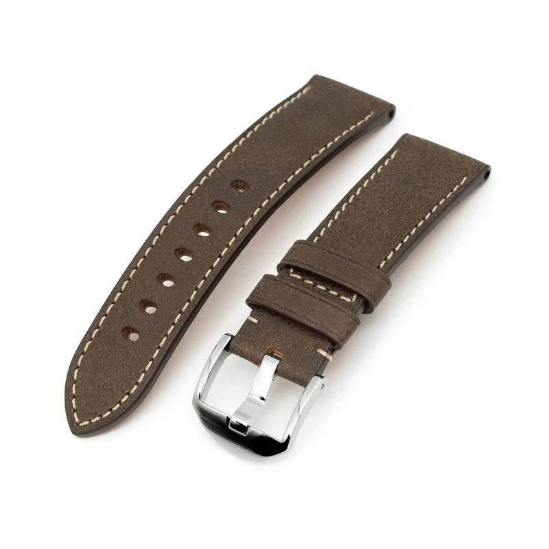 Dark Brown Italian Leather Strap with Beige Stitching for Panerai