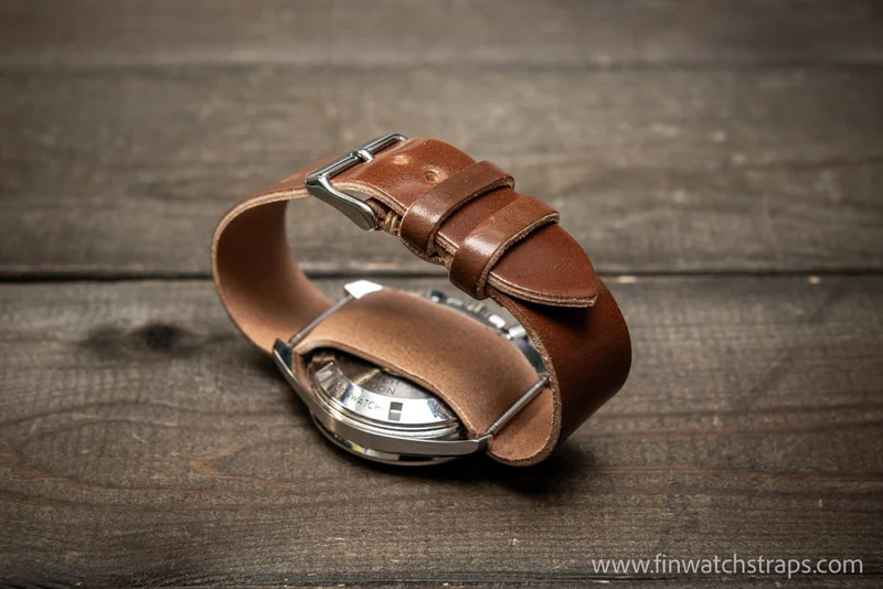 One piece Shell Cordovan watch strap.Ember Bronze