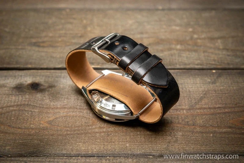 One piece Shell Cordovan watch strap. Onyx Black