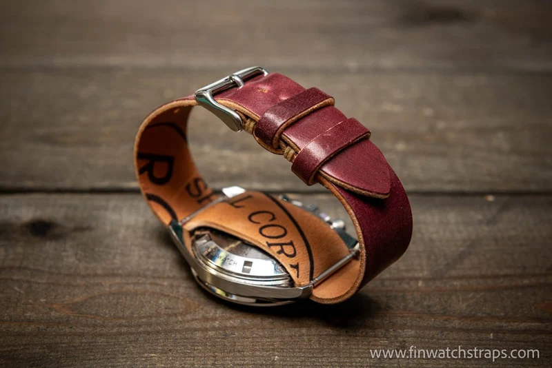 One piece Shell Cordovan watch strap. Regal Burgundy