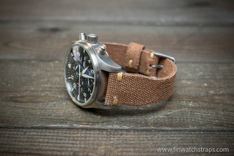 Vintage washed canvas Pilot watch strap, Aviator model, Military style tapered model 19x16mm, 20x16mm, 21x18mm, 22x18mm, 23x20mm, 24x20mm. Full customisation options.