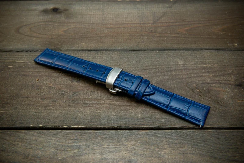 Leather watch strap, band made of calf leather with croc grain pattern 18, 19, 20, 21, 22 mm, Quick Release. Deployment clasp.