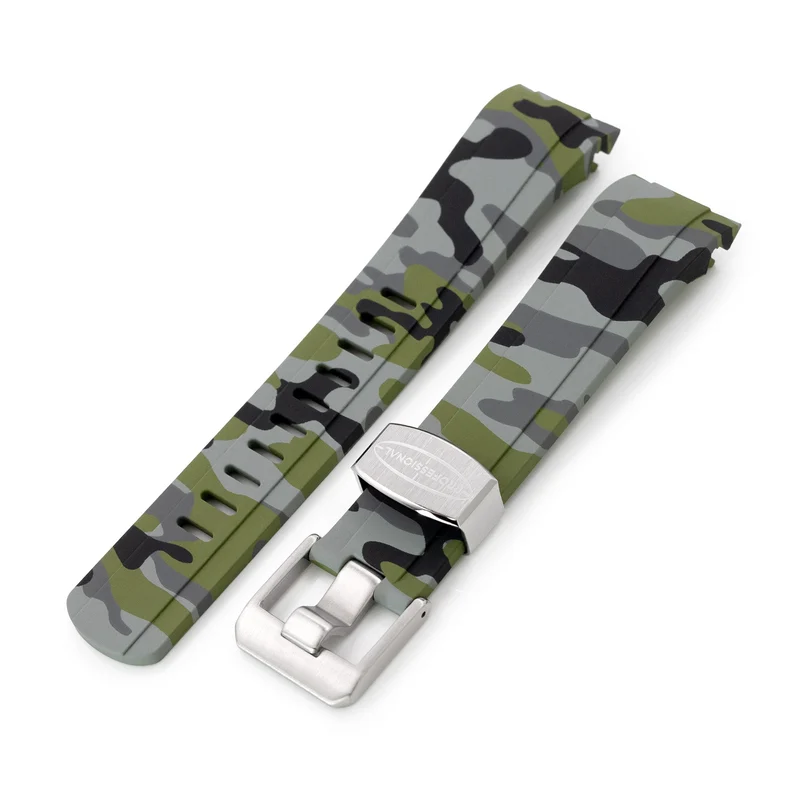22mm Crafter Blue - CB10 Green Camouflage Rubber Curved Lug Watch Band for Seiko SKX007