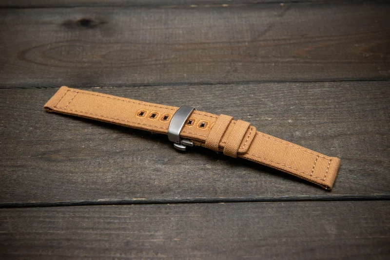 Army premium canvas watch strap, canvas watch band. Handmade in Finland - 19 mm, 20 mm, 21 mm, 22 mm. With a deployment clasp.