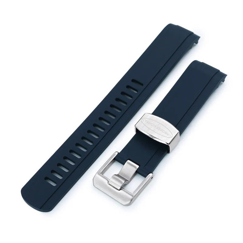 20mm Crafter Blue - Dark Blue Rubber Curved Lug Watch Strap compatible with Seiko Baby MM200 & Mini Turtles