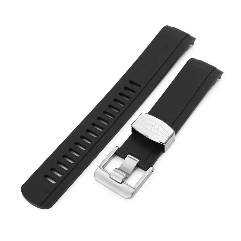 20mm Crafter Blue - Black Rubber Curved Lug Watch Strap compatible with Seiko Baby MM200 & Mini Turtles