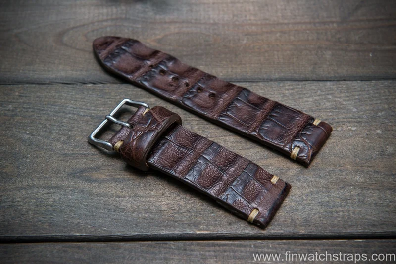 Alligator watch strap, Vintage Tobacco, handmade in Finland