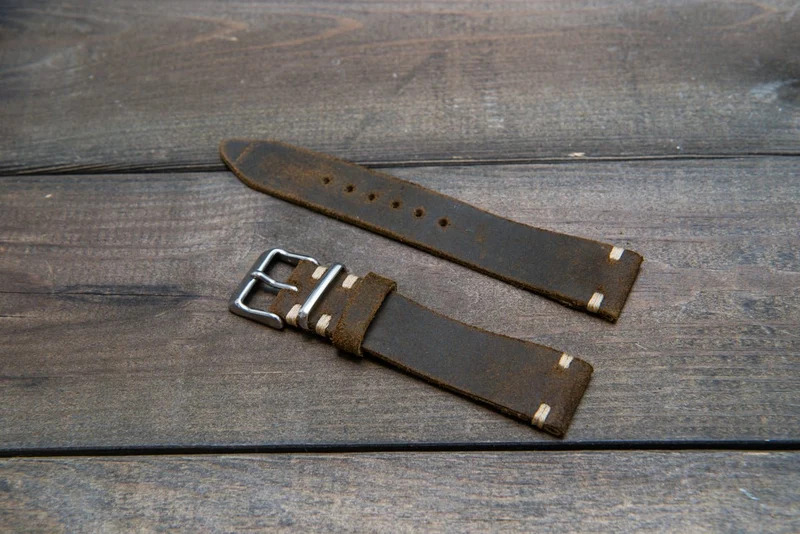 Suede vintage leather watch strap (Chase commander), handmade in Finland