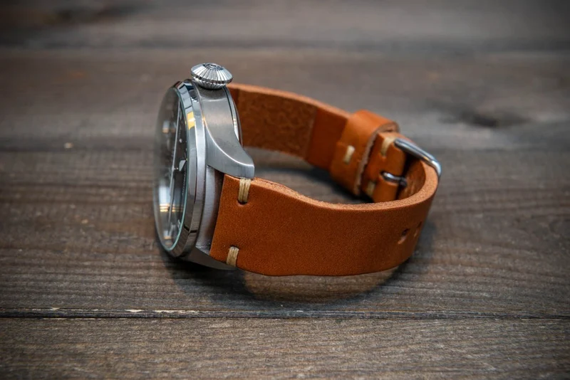 Pilot Badalassi Leather Watch Strap, 4 mm thick, Aviator model, Military style tapered model