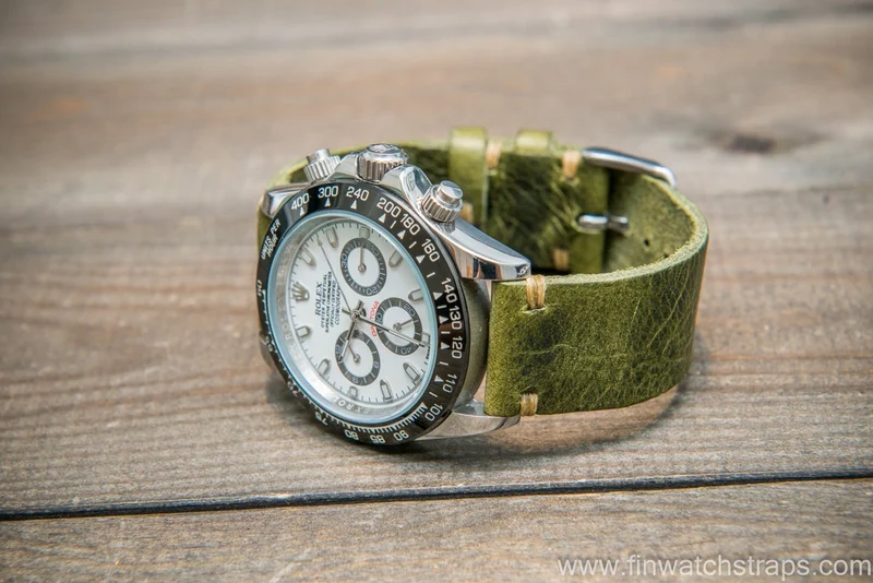 Badalassi Oliva Wax leather watch strap. Hand-made to order in Finland. 10-26 mm.