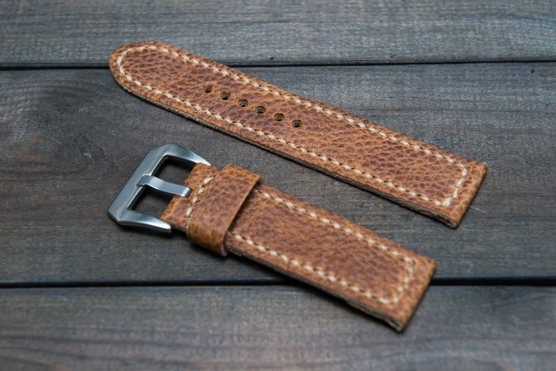 Buckaroo Tan leather watch strap, hand stitched, handmade in Finland - 18mm, 19 mm, 20mm, 21 mm, 22mm, 23 mm, 24mm, 25 mm, 26 mm.