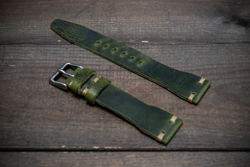 Pilot Badalassi Leather Watch Strap, Aviator model, Military style tapered model