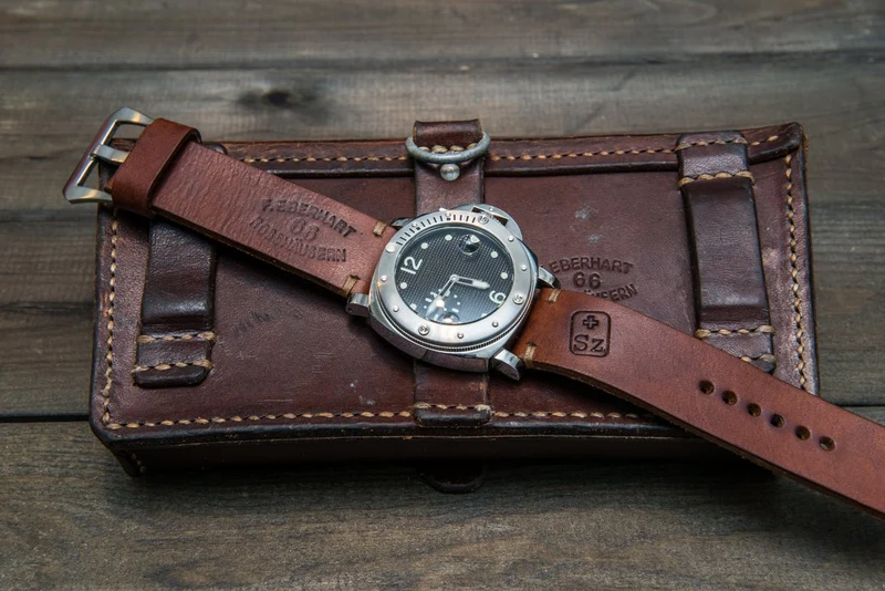 Vintage Swiss ammo watch band, thickness 4 mm, made of army pouches, dates back to 1930th-1980th