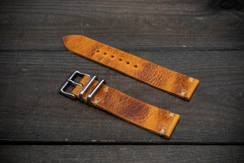 Badalassi Saffron Wax leather watch strap. Hand-made to order in Finland 16-24 mm
