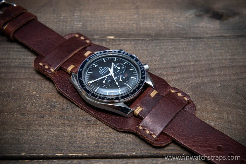 Bund-style Leather Watch Strap, Aviator model, Badalassi Tobacco wax