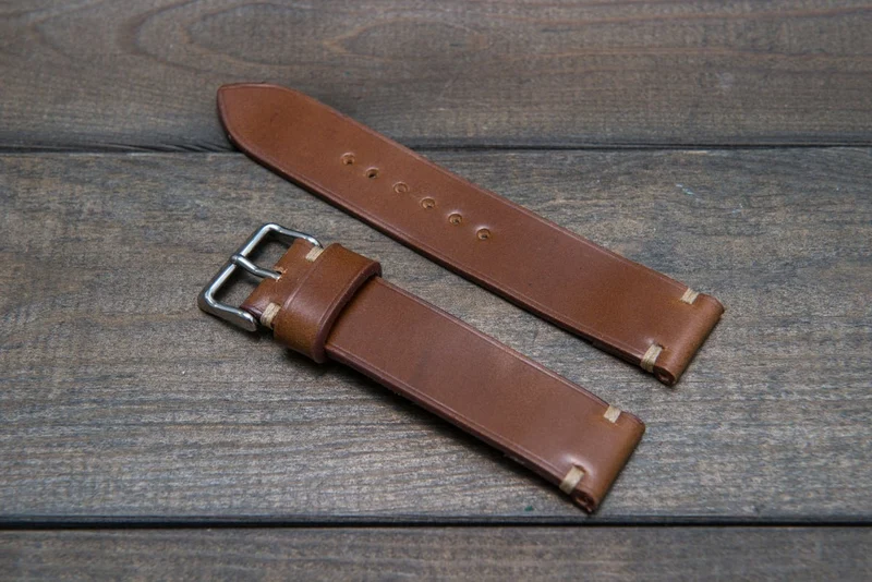Shell Cordovan Cognac leather watch strap, handmade in Finland