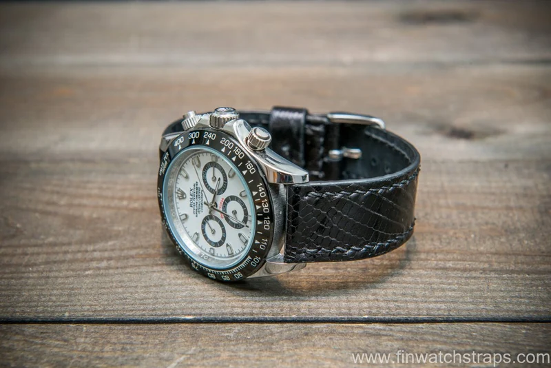 Lizard leather watch strap, Black color