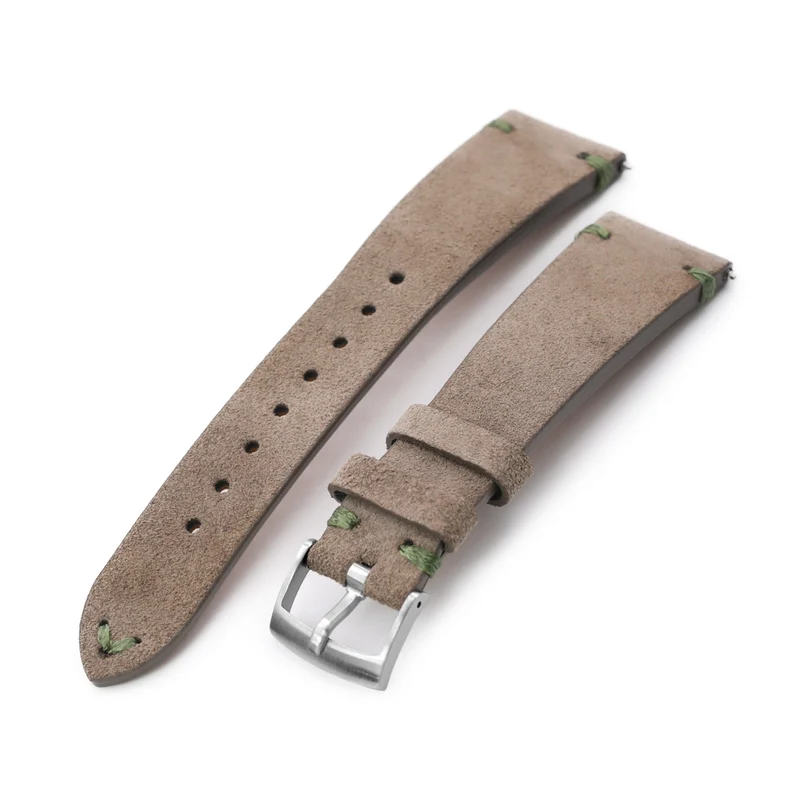 Tan Khaki Quick Release Suede Leather Watch Strap 19mm 21mm