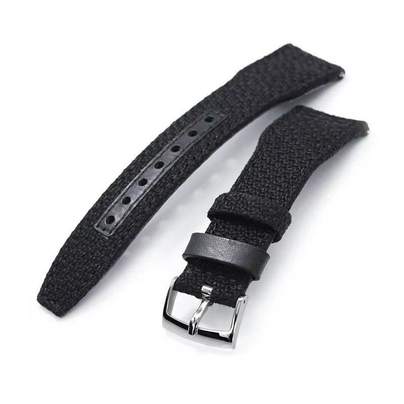Q.R. Pilot watch strap 20mm or 22mm Revive Watch Band in Black