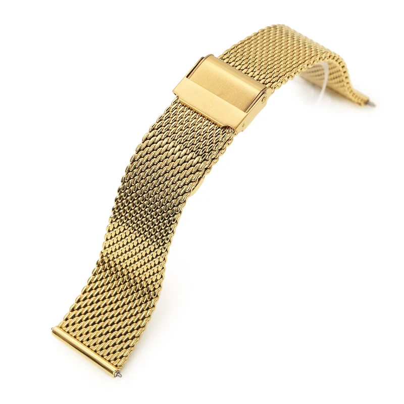 Tapered Quick Release Milanese Mesh Gold Watch Band 19mm 22mm