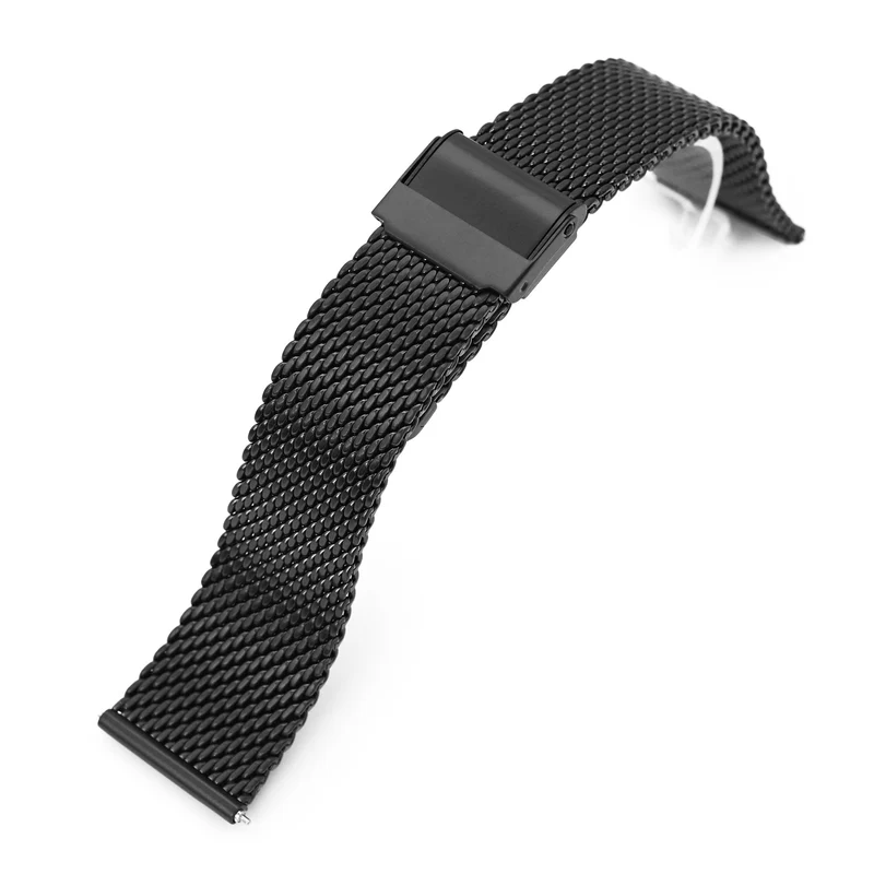 Quick Release Tapered Milanese Mesh Watch Band in PVD Black