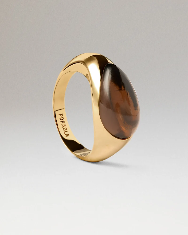 Smoky Quartz Luna Stamp Ring