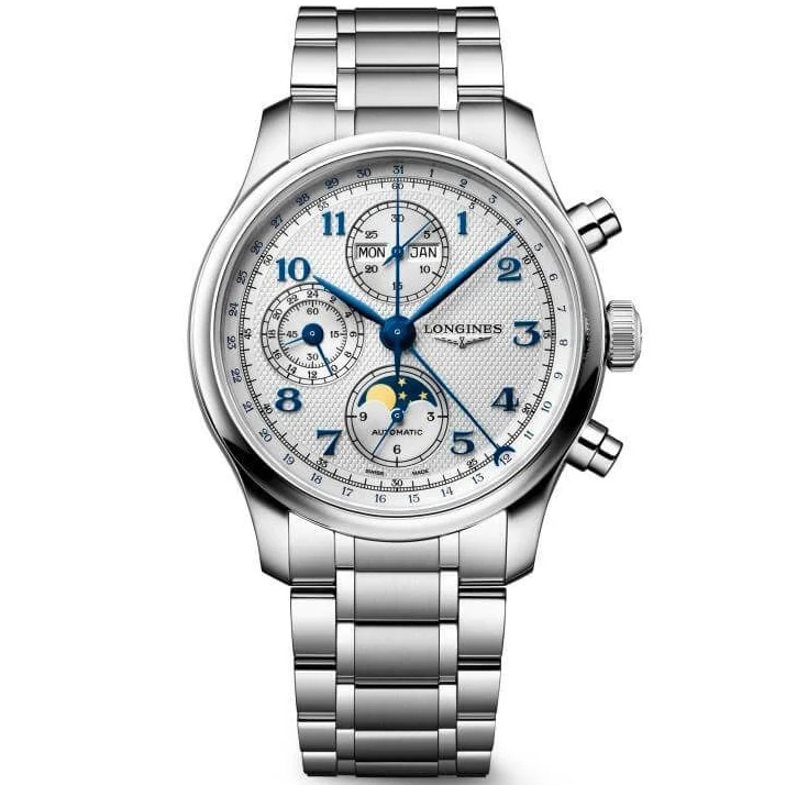 Longines orologio Master Collection Chrono Moonphase 41mm argento automatico acciaio L2.962.4.73.6