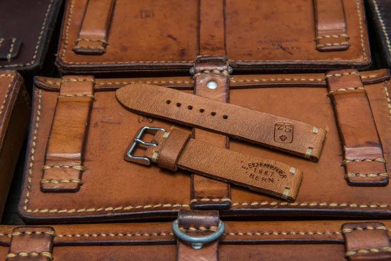 Vintage Swiss ammo watch band, thickness 3-4 mm, made of army pouches, dates back to 1930th-1980th