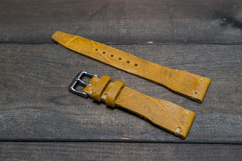 Pilot Leather Watch Strap, Aviator model, Military style tapered model