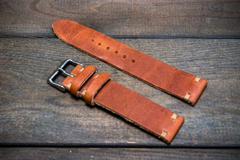 Dublin Cognac Horween leather watch strap, handmade in Finland - 10mm, 12 mm, 14 mm, 16mm, 17 mm, 18mm, 19 mm, 20mm, 21 mm, 22mm, 23 mm, 24mm, 25 mm, 26mm.