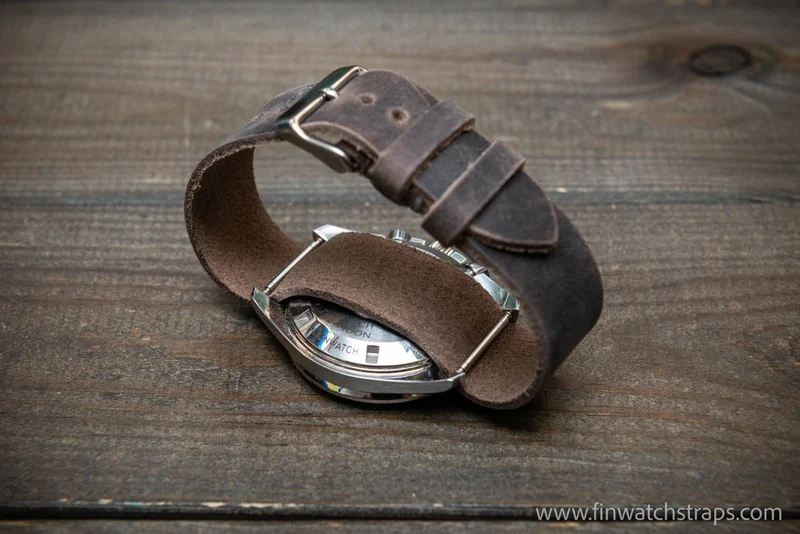 One-piece military watch band, Horween leather watch strap