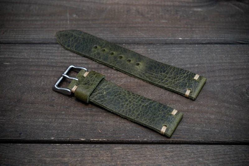 Badalassi Oliva Wax leather watch strap. Hand-made to order in Finland. 10-26 mm.