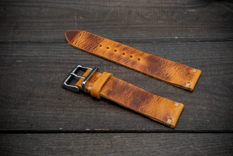 Badalassi Saffron Wax leather watch strap. Hand-made to order in Finland 16-24 mm