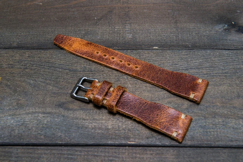 Pilot Leather Watch Strap, Aviator model, Military style tapered model