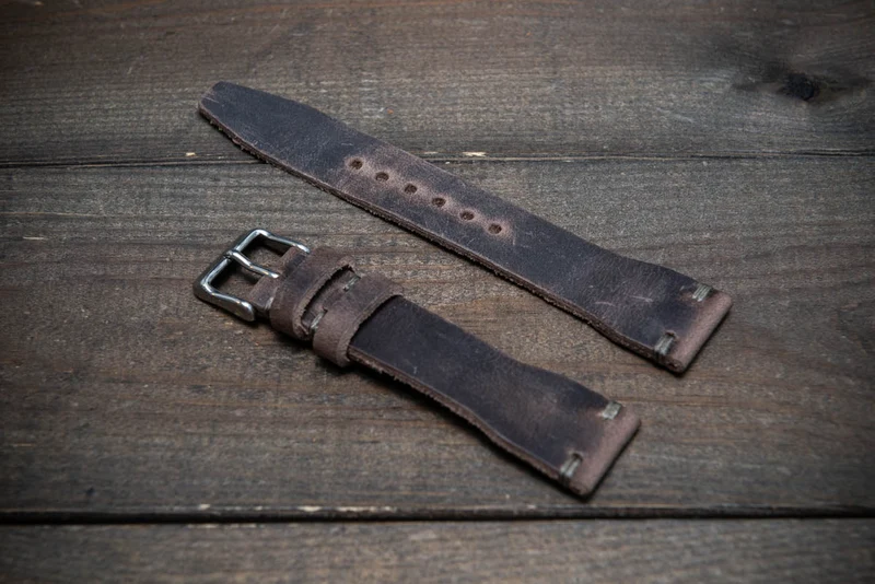 Pilot Badalassi Leather Watch Strap, Aviator model, Military style tapered model