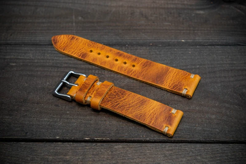 Badalassi Saffron Wax leather watch strap. Hand-made to order in Finland.