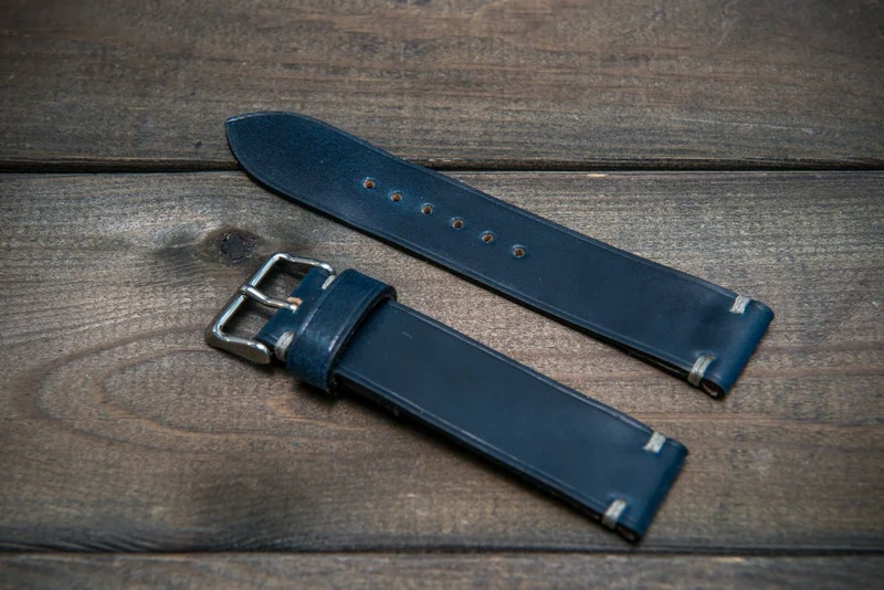 Shell Cordovan leather watch strap, Deep Sea. Handmade in Finland