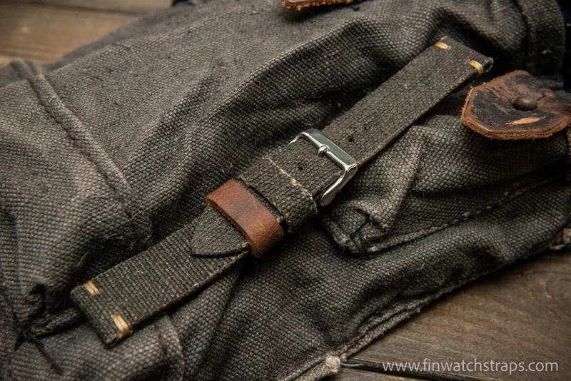 Vintage Canvas ammo watch band, thickness 3 mm, made of USSR Kalashnikov marines army canvas pouches, dates back to 1960th-1980th