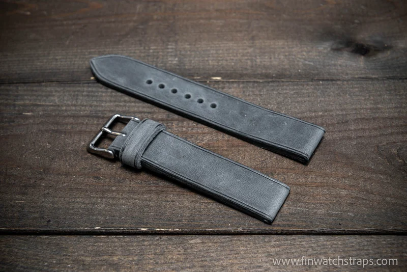 Leather watch strap, handmade in Finland. Grey Fodder premium Italian leather.